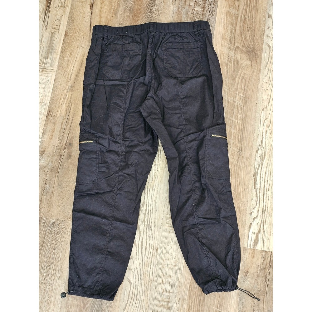 Rafaella Comfort Black Cargo Pants Womens 12 Ripstop Utility Drawstring Hem - Picture 7 of 7
